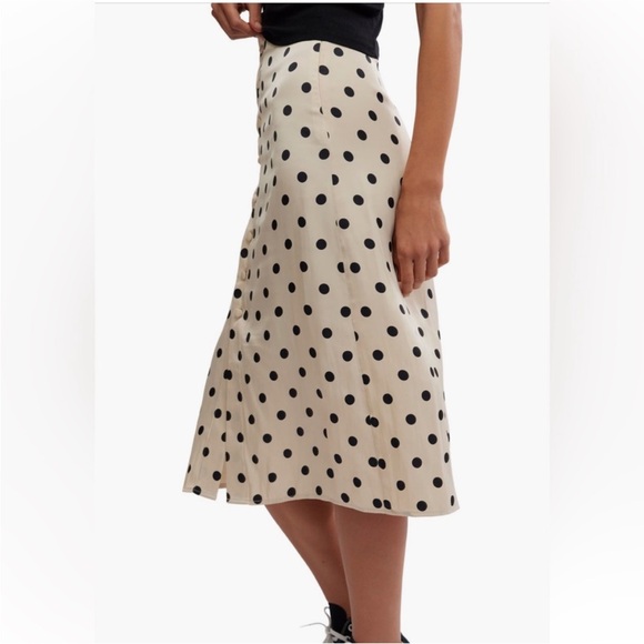 NWT Free People Black and Cream Polka Dot Midi Skirt - Picture 4 of 5